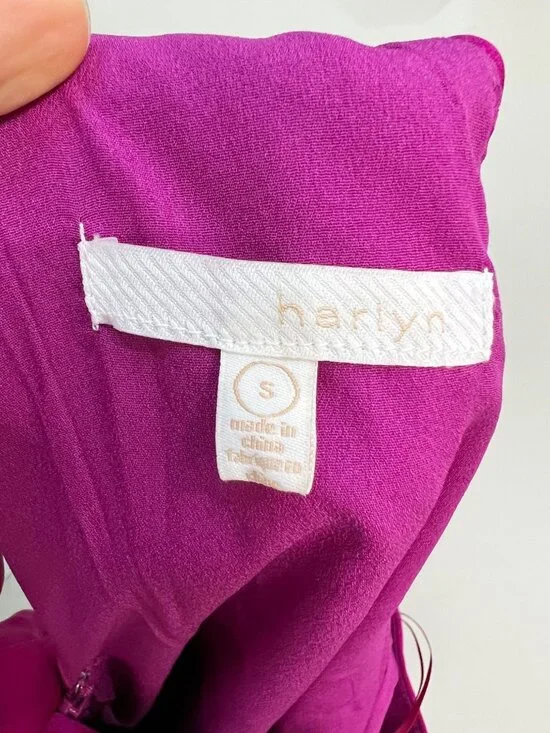 HARLYN Tie Back High Neck Satin Jumpsuit Size S Magenta Event Cocktail Wedding - Picture 11 of 11